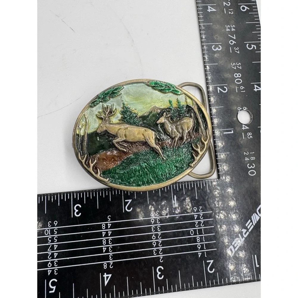 Belt Buckle Running Jumping Deer Buck Wildlife Hunting Western VTG 1985 C+J‎ USA